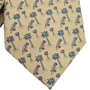 Vineyard‎ Vines Silk Necktie Parrot Palm Tree Tropical Island Yellow